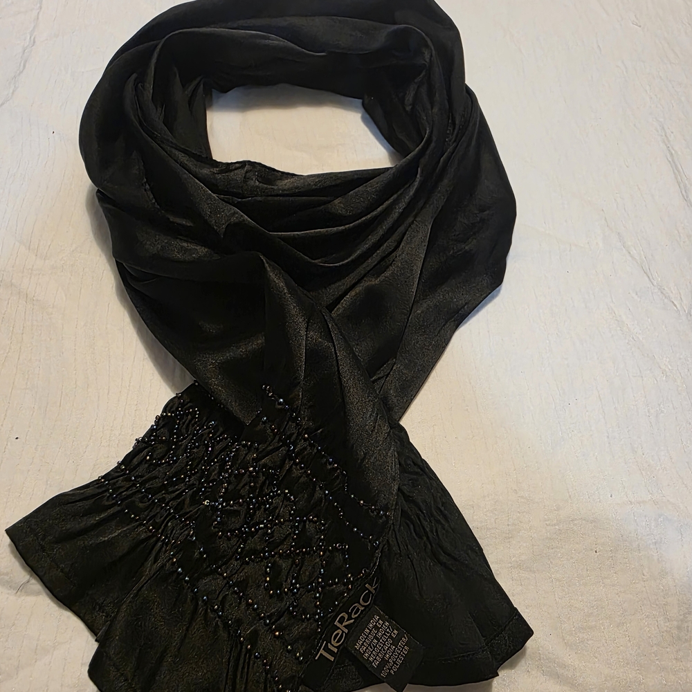 Elegant Black Beaded Scarf by